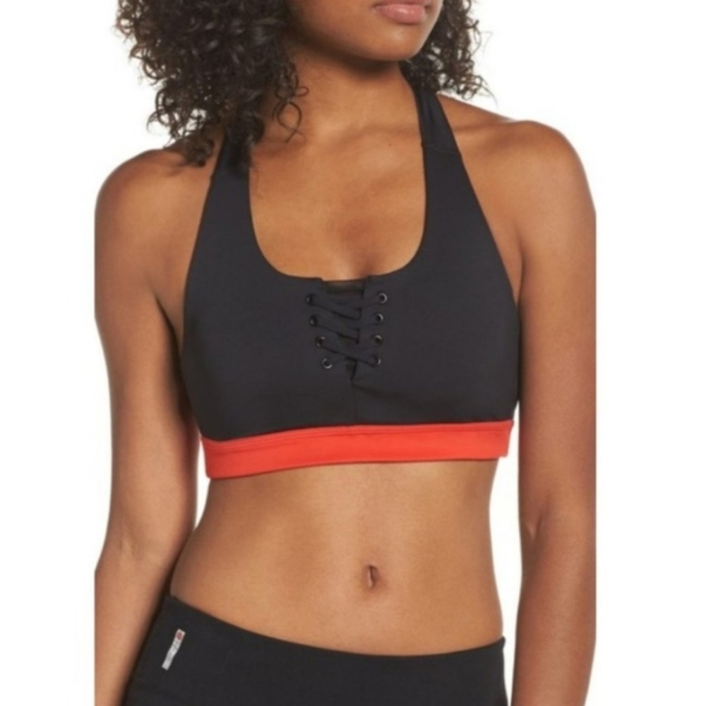 NWOT Zella Laced Sports Bra Size L Black & Red